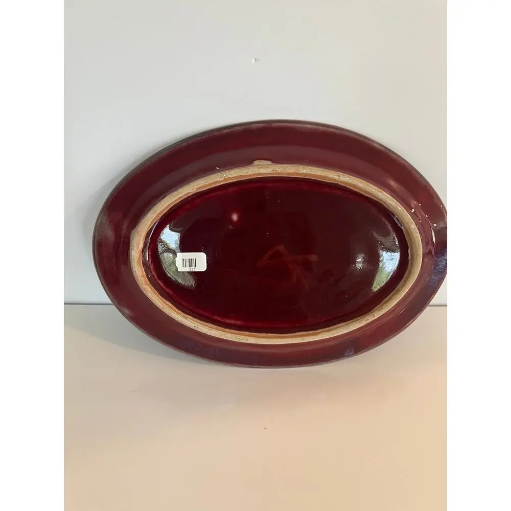 Jason Silverman Signed Glazed Ceramic Unique Decorative Plate Blue & Red